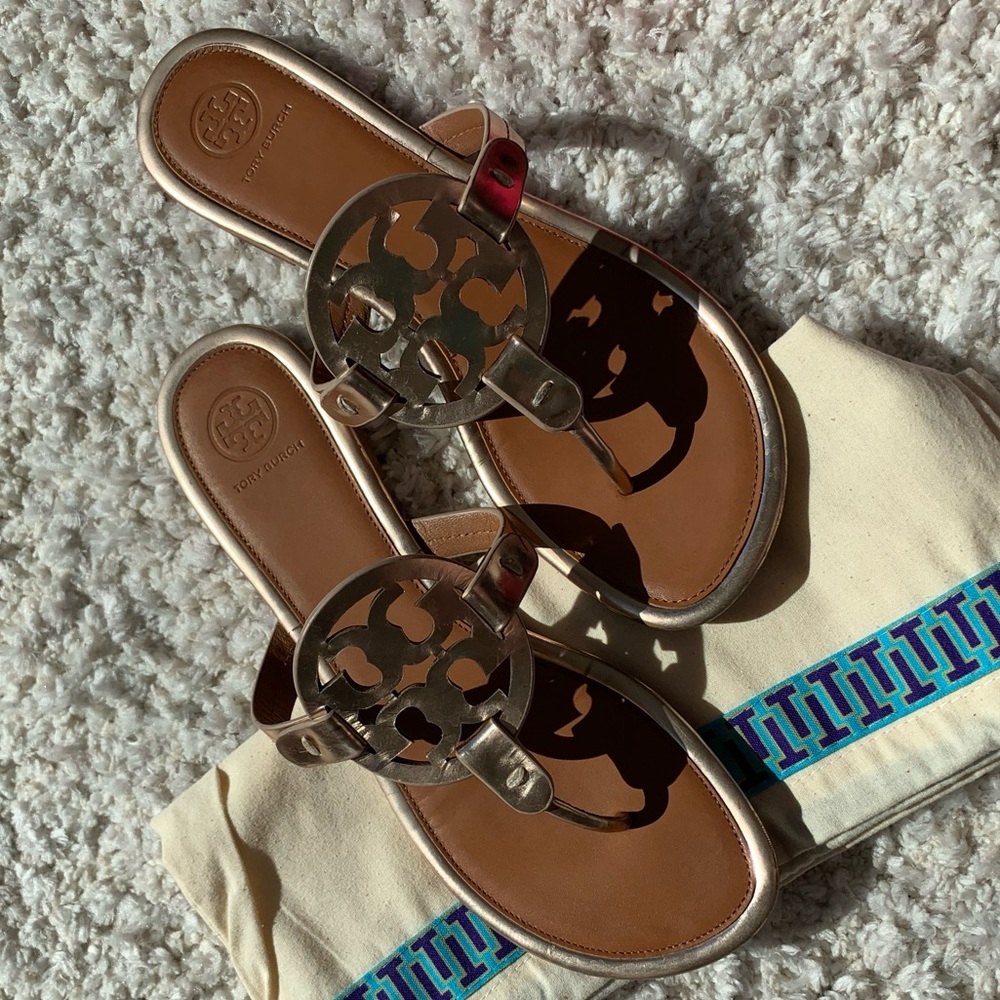 Tory Burch Rose Gold Metallic Miller Sandals 9